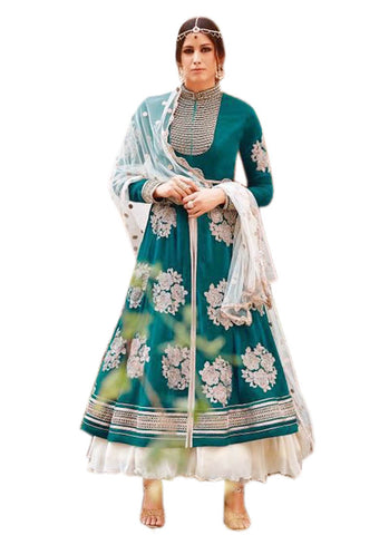 Sea green and white anarkali suit - New India Fashion