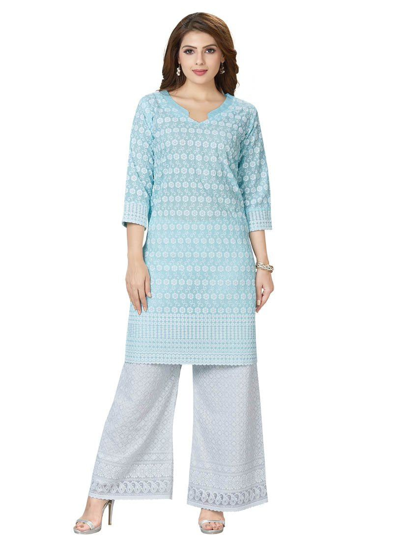 Buy R.F.H Designer Set of Kurti & Plazo in Printed Sky Blue Colour in XL  Size at Amazon.in