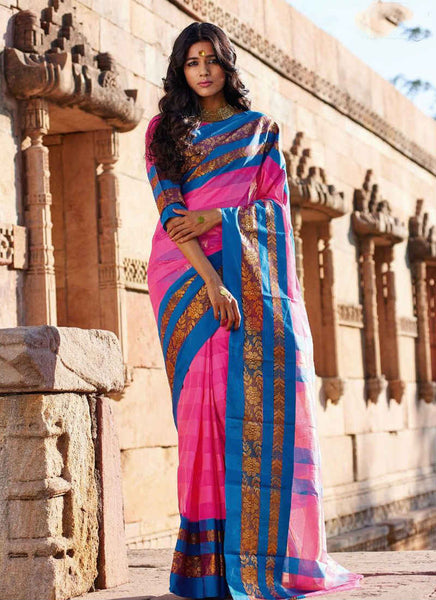 Pink and blue saree - New India Fashion