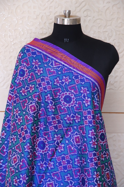 Semi double ekat dupatta in purple and Green colour with traditional mnaekchowk and navratna mix design