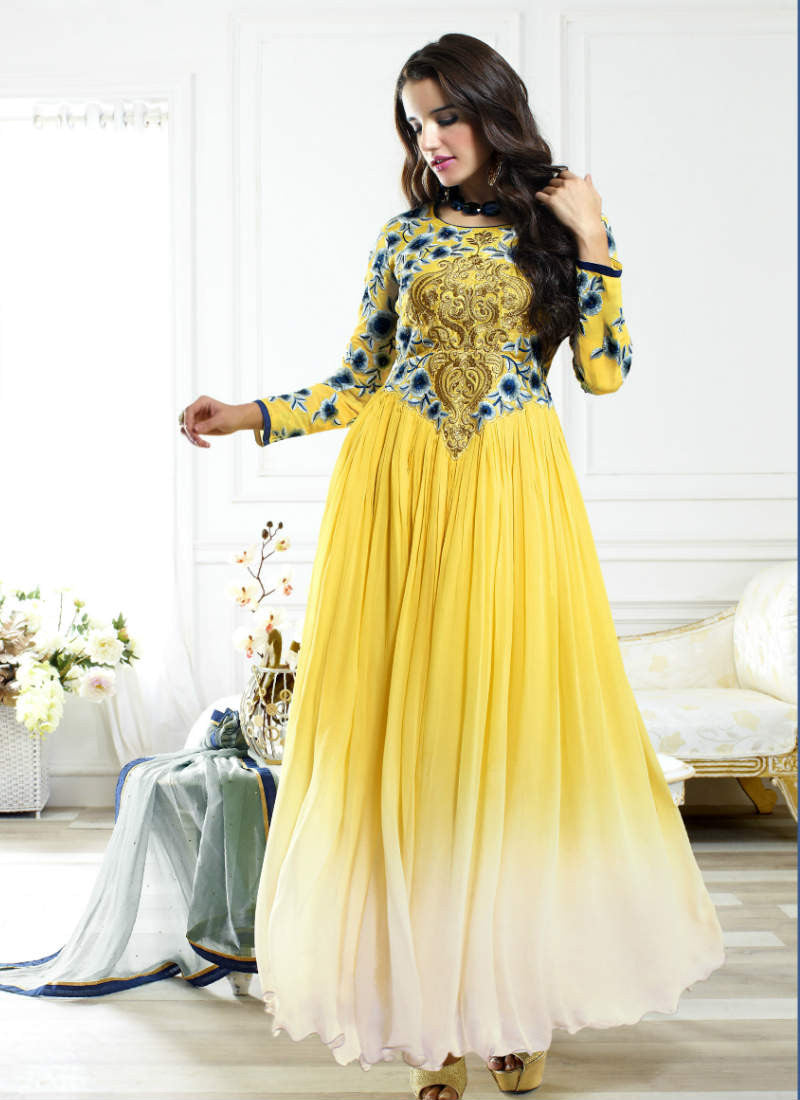 Grey and Yellow Color Combination Indo Western Gharara Suit With Dupatta ::  MY SHOPPY LADIES WEAR
