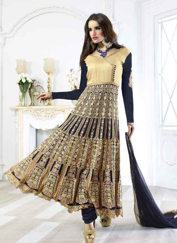 Golden and blue salwar suit - New India Fashion