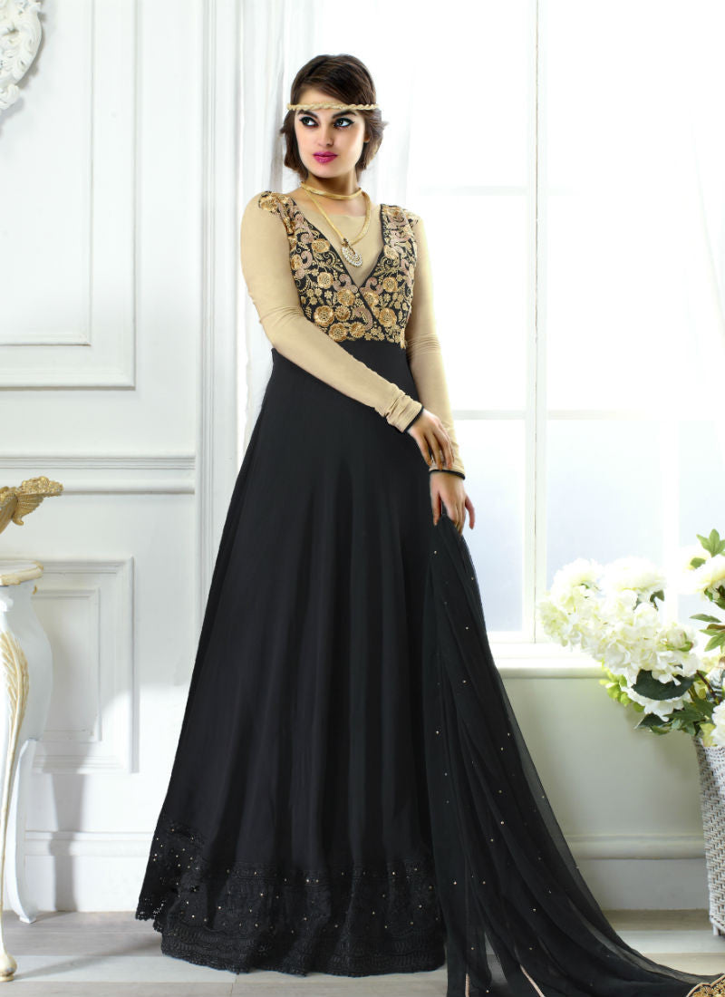 Black Salwar Suit in Velvet with Embroidery and Sequence Wor