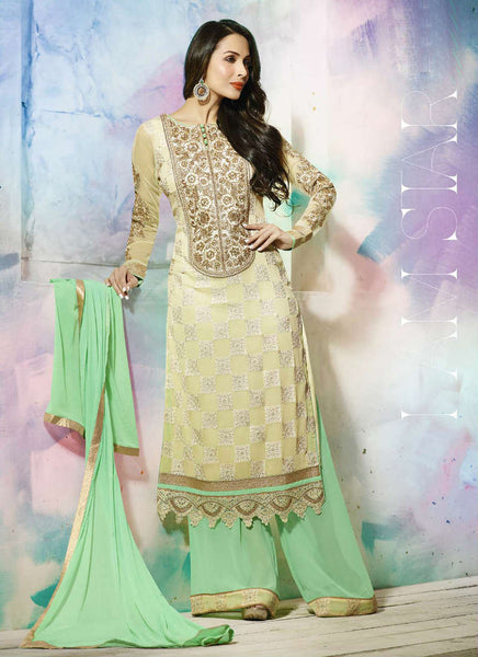 Cream and pista green salwar suit - New India Fashion