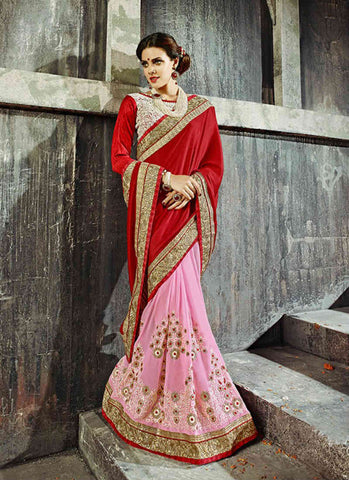 Red and Pink saree - New India Fashion