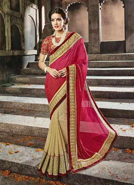 Maroon and Beige saree - New India Fashion