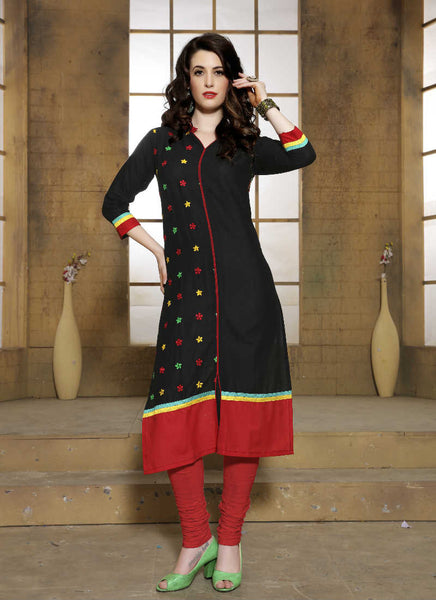 Black and red straight kurti - New India Fashion