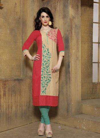 Tomato and beige kurti - New India Fashion