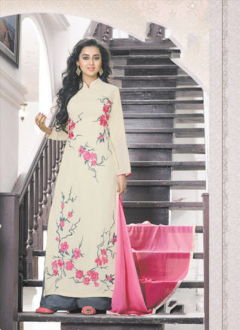 Cream and Pink salwar suit - New India Fashion
