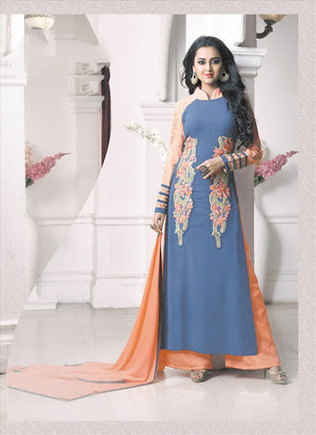 Sea Blue amd Orange salwar suit - New India Fashion