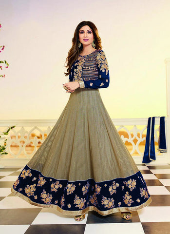 Beige and blue anarkali suit - New India Fashion