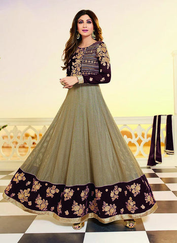 Beige and brown anarkali suit - New India Fashion