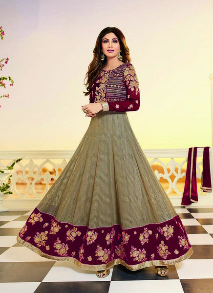 Beige and red anarkali suit - New India Fashion