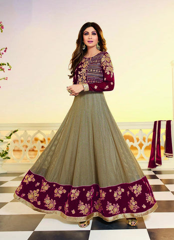 Beige and red anarkali suit - New India Fashion