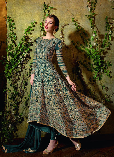 Rama green anarkali suit - New India Fashion