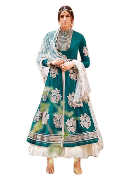 Sea green and white anarkali suit - New India Fashion