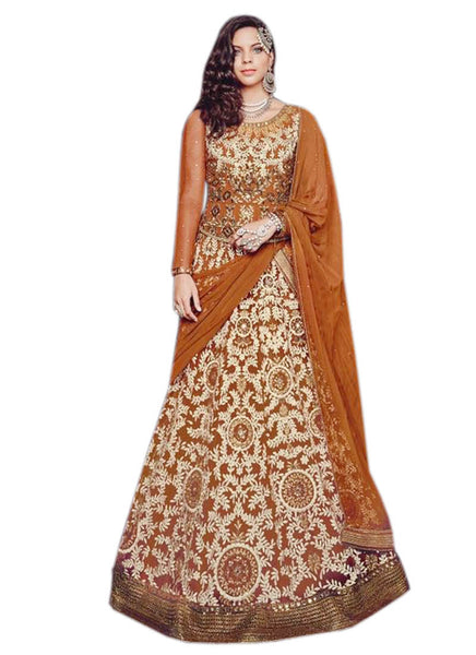 Coffee and beige anarkali suit - New India Fashion