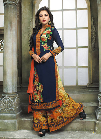 Dark blue designer dress - New India Fashion