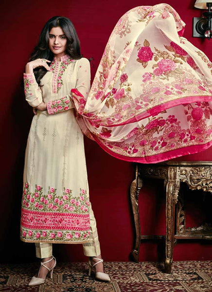 Cream designer dress - New India Fashion