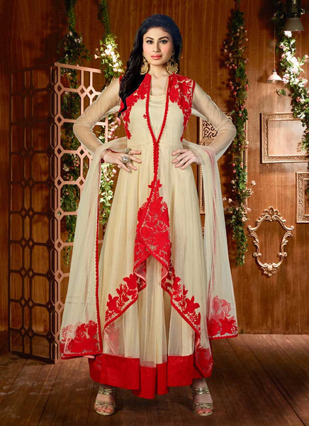 Red and beige indowestern dress - New India Fashion