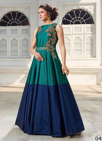 Blue and Rama green designer gown 