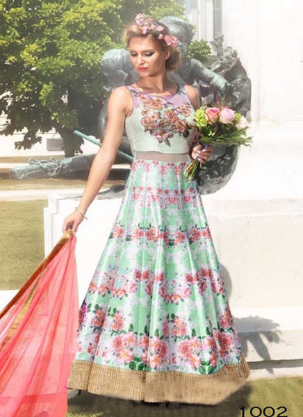 Pista green indowestern gown