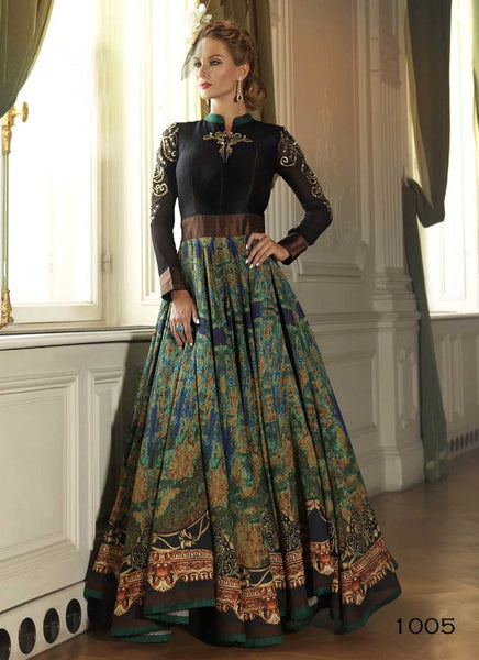 Black and green indowestern gown