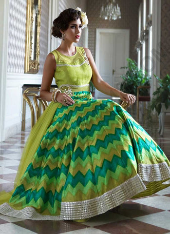 Parrot and green indowestern gown