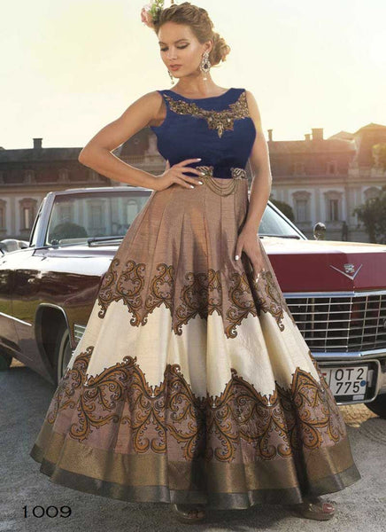 Blue and coffee indowestern gown