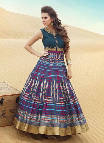 Blue and maroon indowestern gown
