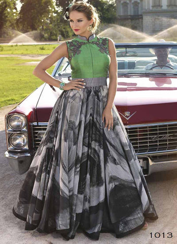 Green and grey indowestern gown