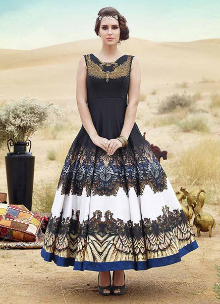 Black and white indowestern gown