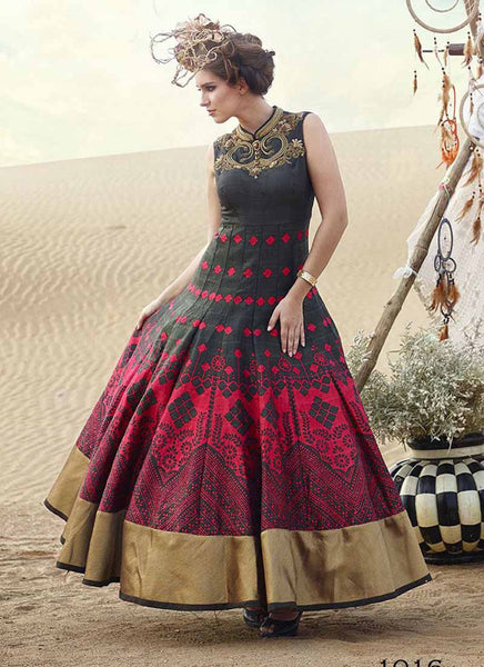 Red and black indowestern gown