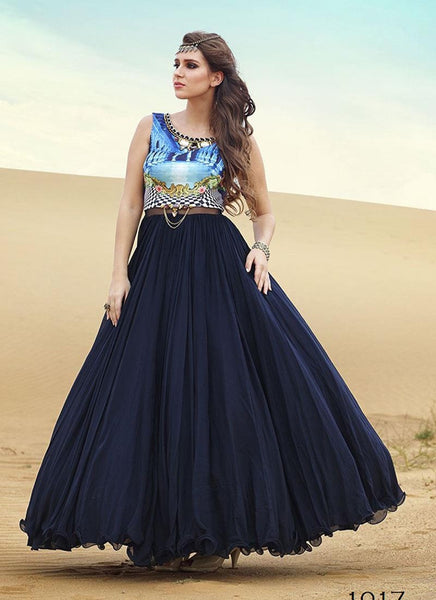 Sky and blue indowestern gown