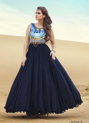 Sky and blue indowestern gown