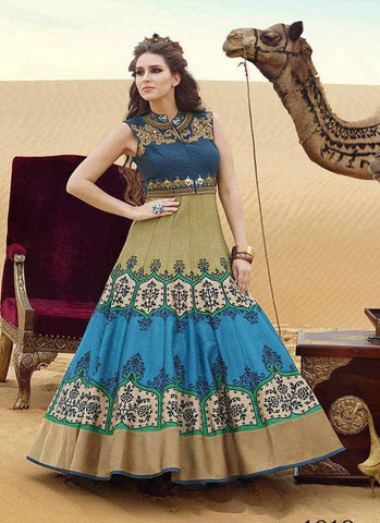 Brown and blue indowestern gown