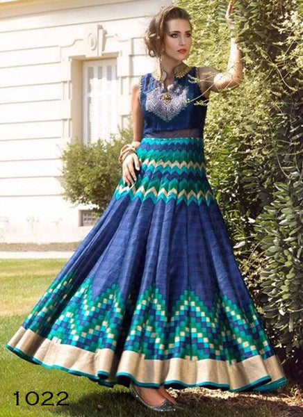 Navy blue and rama indowestern gown