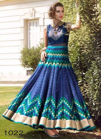 Navy blue and rama indowestern gown