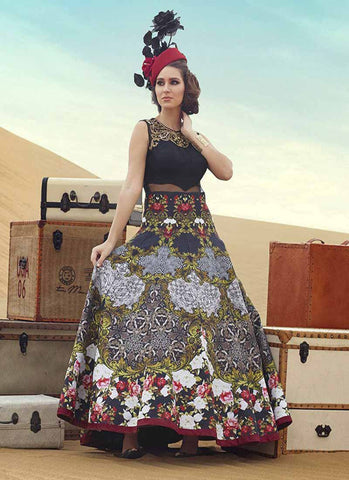 Black and pista multicolour indowestern gown
