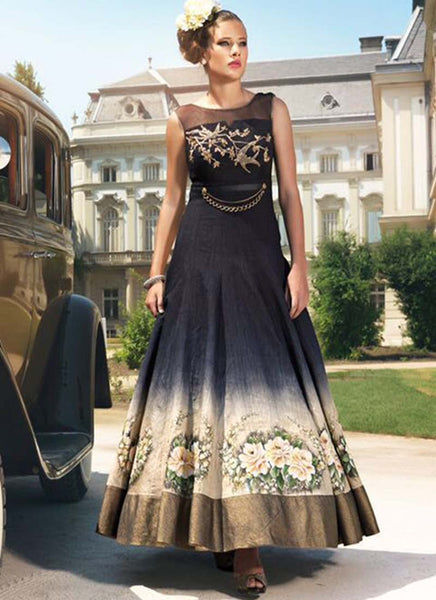 Black and beige indowestern gown