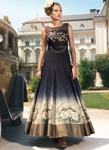 Black and beige indowestern gown