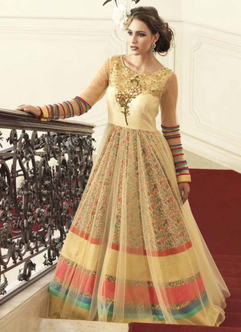 Mustard and multicolour printed indowestern gown