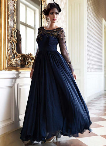 Navy blue indowestern gown