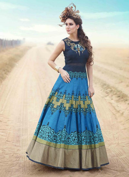 Navy blue and blue indowestern gown