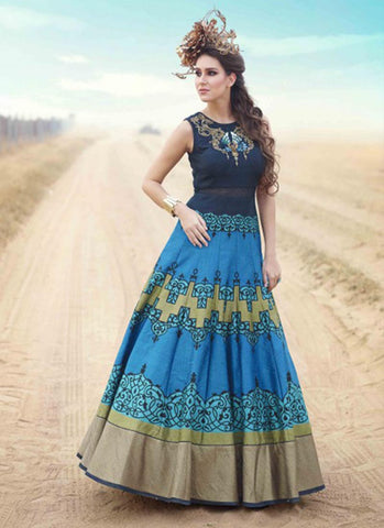 Navy blue and blue indowestern gown