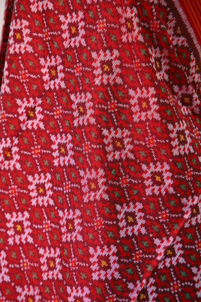 Semi double ikat dupatta in Red colour with fancy design