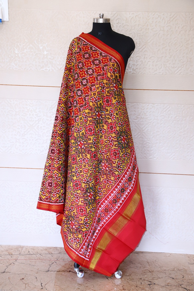 Semi double ikat dupatta in Multy colour with traditional design