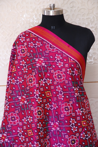 Semi double ikat dupatta in Pink colour with traditional Manekchowk design