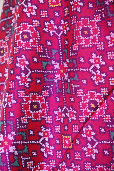 Semi double ikat dupatta in Pink colour with traditional Manekchowk design