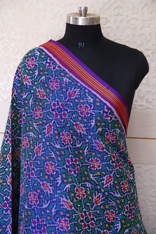 Semi double ikat dupatta in Purple and Green colour with traditional chhabadi bhat design